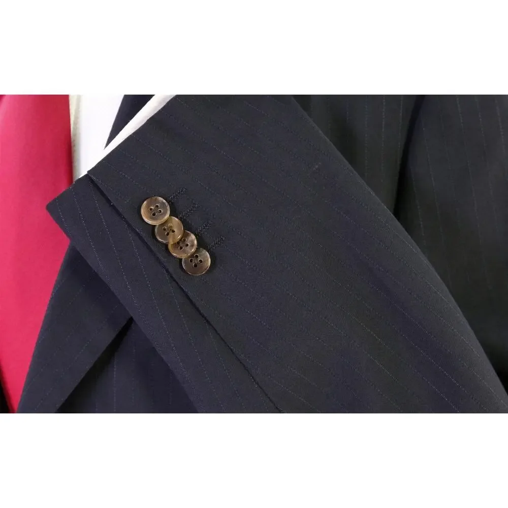 Mariano Rubinacci Napoli Navy Blue Tonstripe 3/2 Roll Lapel Wool Suit 42R